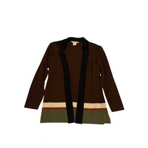 Exclusively Misook Knit Open Cardigan Jacket Collar Pockets Stripes brown sz L